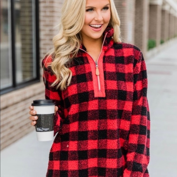 *SOLD ON MERC* Sherpa Buffalo Plaid Pullover - Picture 7 of 8